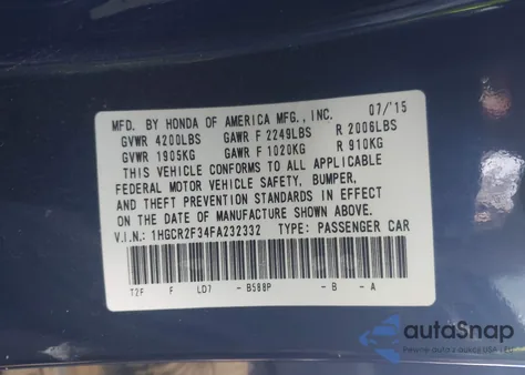 2015 Honda Accord Lx from USA, damaged, VIN 1HGCR2F34FA232332